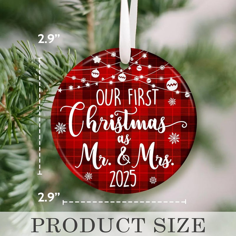Fastpeace Our First Christmas as Mr and Mrs 2025 Ceramic Ornament – Classic Holiday Tree Decoration & Wedding Keepsake, First for Newlyweds, Romantic Ceramic Décor for Couples - Image 2